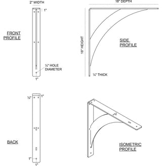 2"W x 18"D x 18"H Legacy Bracket, Steel