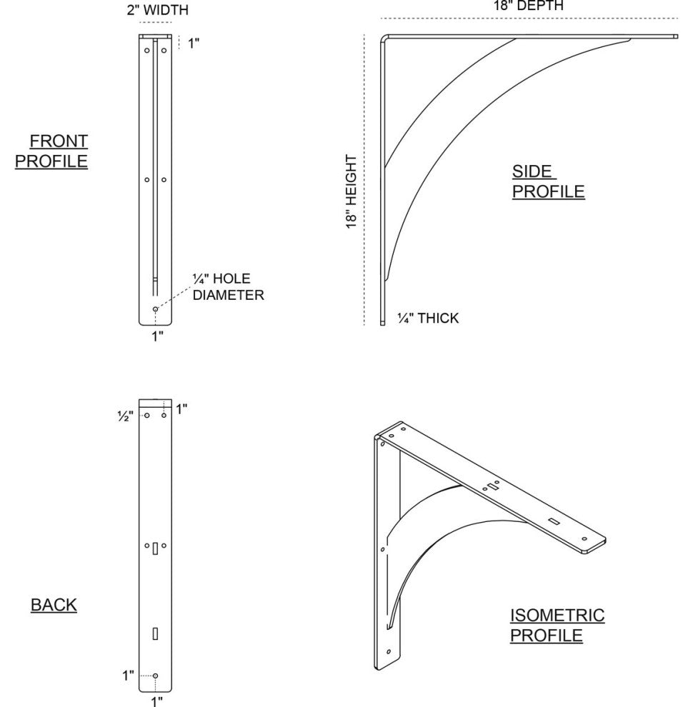 2"W x 18"D x 18"H Legacy Bracket, Steel