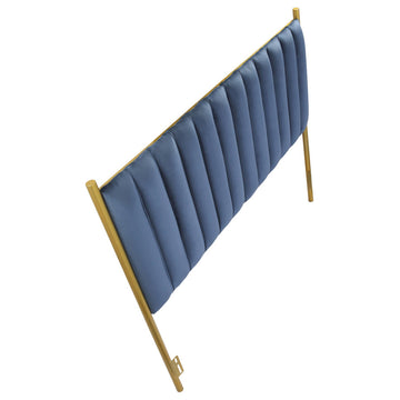 Chloe Contemporary/Glam Headboard, Gold Metal/Blue Velvet