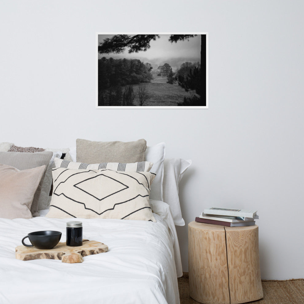 Mist of Valley Forge in Black and White Framed Photo Paper Wall Art Prints, White, 24" X 36"