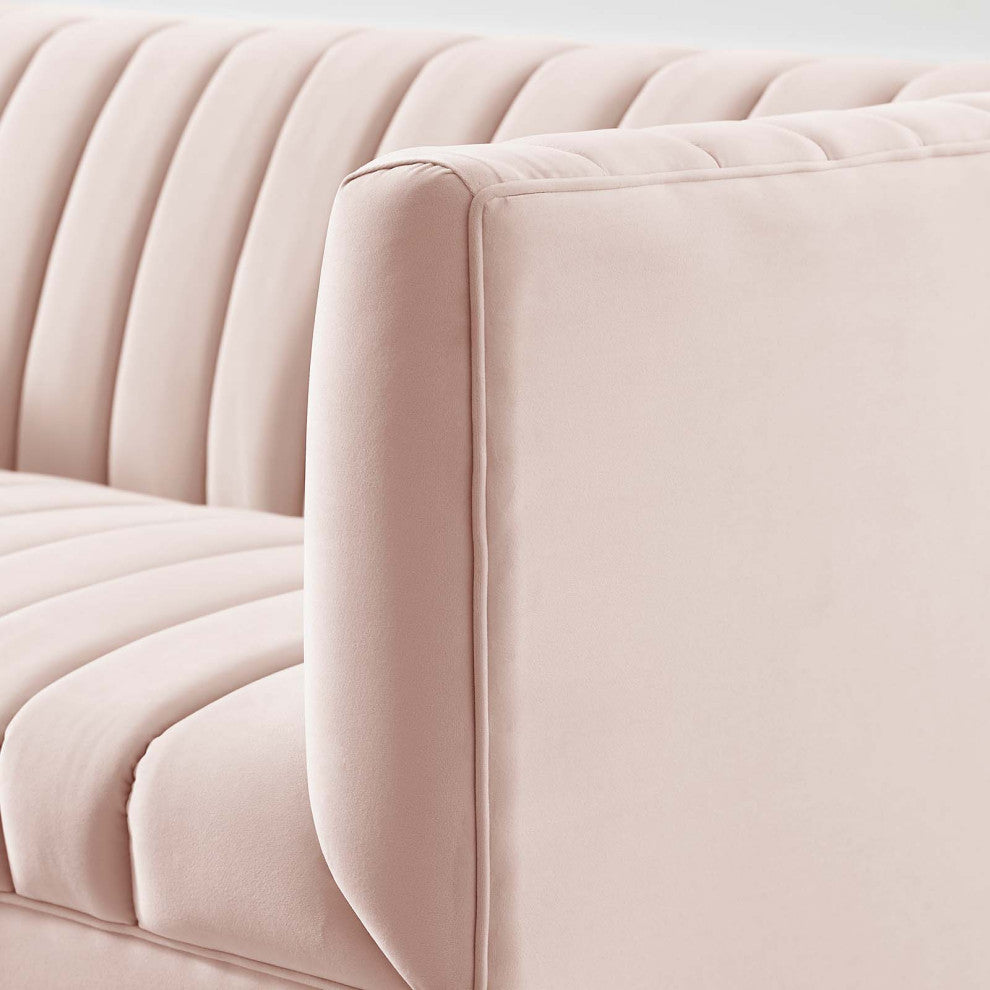 Tufted Loveseat Sofa, Velvet, Pink, Modern, Living Lounge Hotel Hospitality