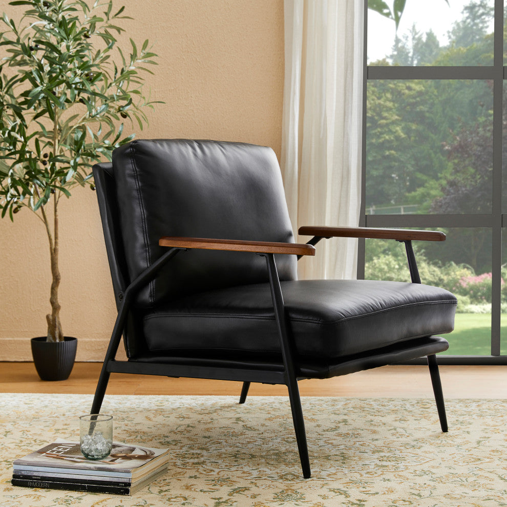 Set of 2 Black Leatherette Accent Armchair