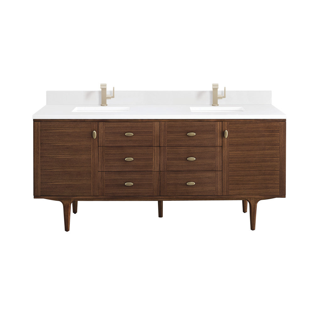 Amberly 30" Single Vanity, Mid-Century Walnut, 72", White Zeus, Single-Hole