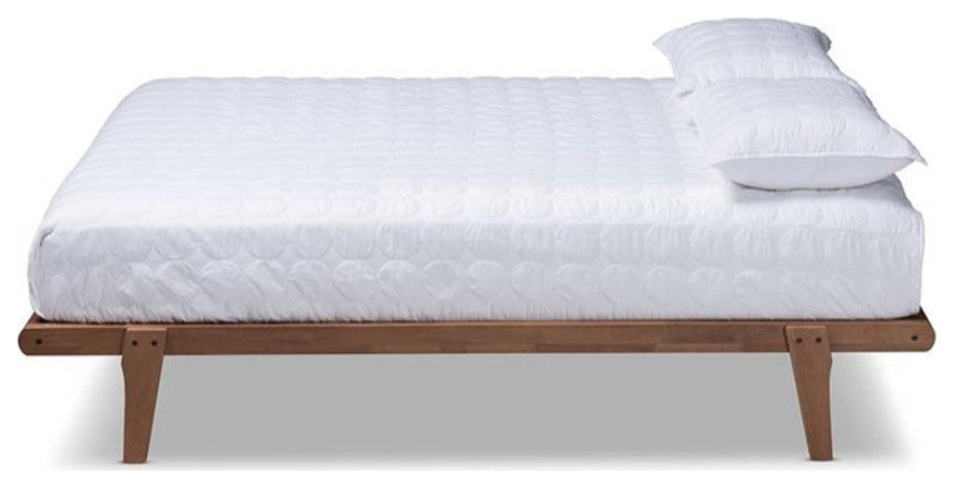 Kaia Mid-Century Modern Walnut Browned Wood Full Size Platform Bed Frame