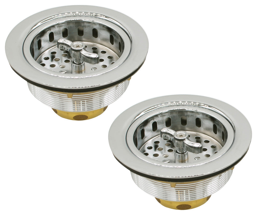 Two Wing Nut Style Large Kitchen Basket Strainer, Polished Brass, Polished Nickel