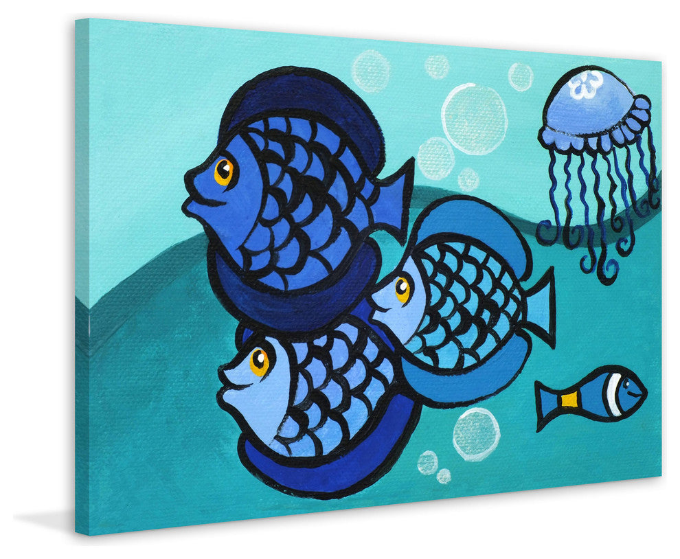 Marmont Hill, "Blue Fish" by Nicola Joyner Painting on Wrapped Canvas, 24x16