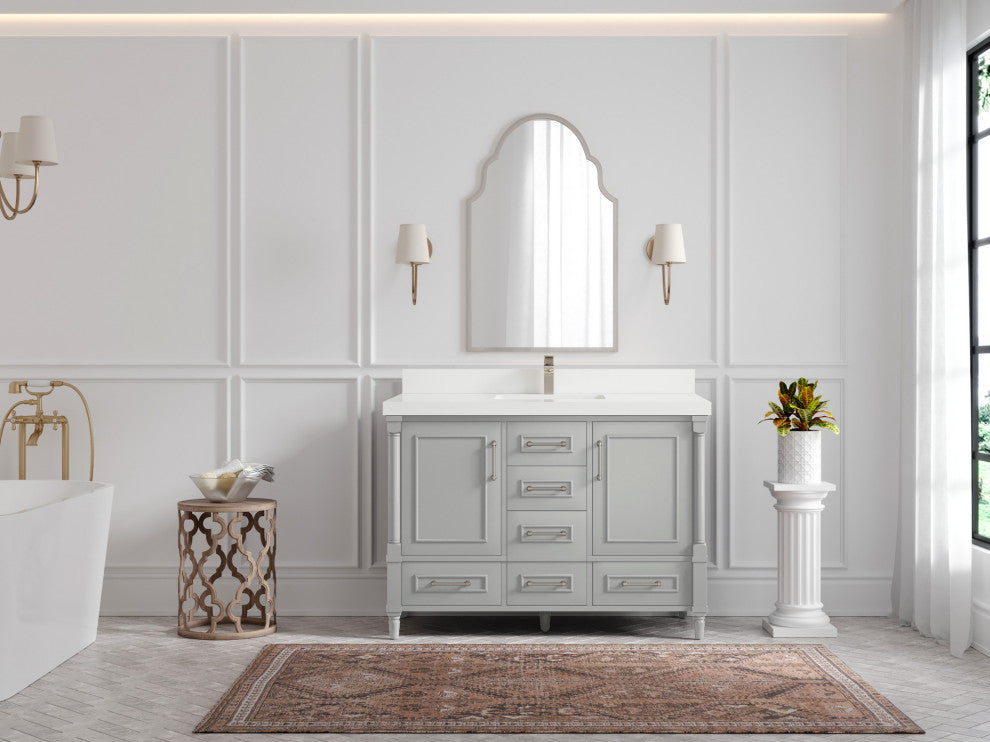 Aberdeen 48 Single Sink Bath Vanity in Coventry Gray 2" White Quartz