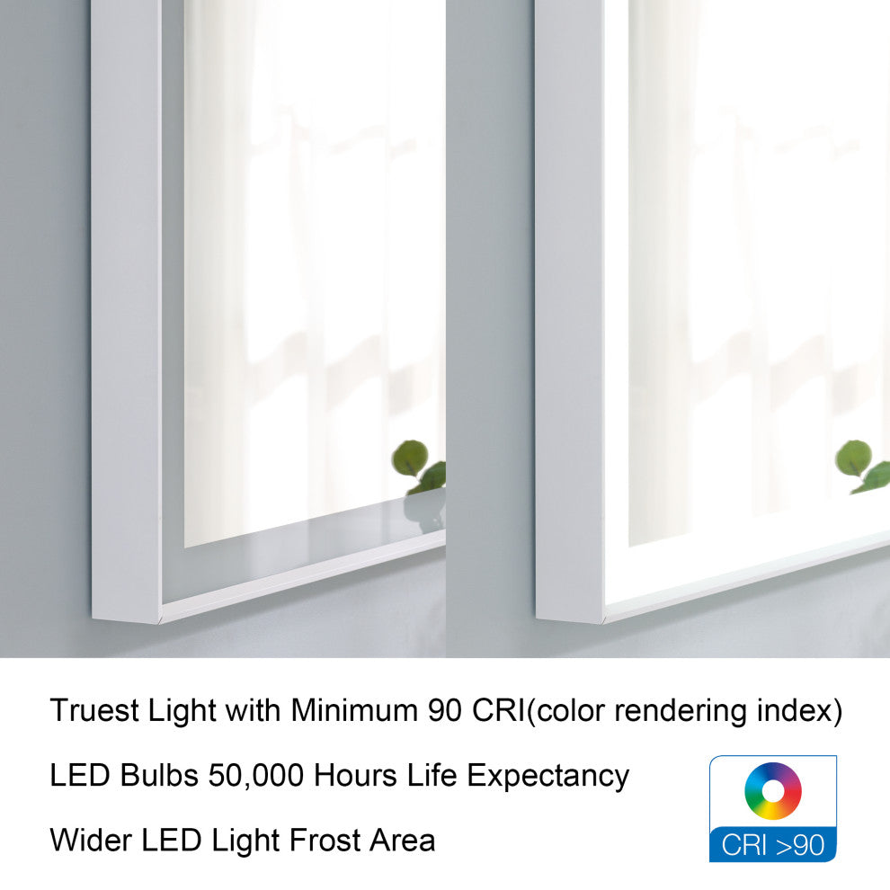 Framed LED Mirror, Dimmer, Defogger, Color Temperature, Matte Black, 72"x36"