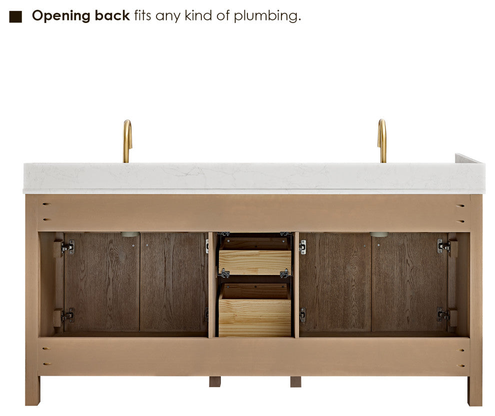 Cerrito Bathroom Vanity, Natural Oak, 72" Double, With Mirror