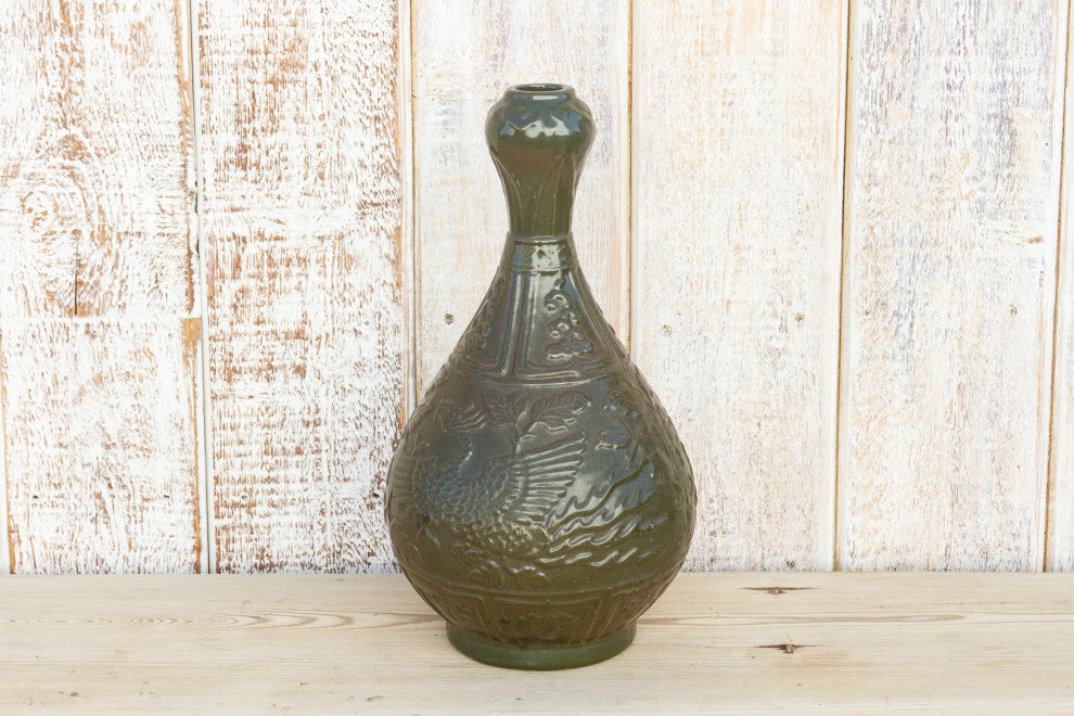Chinese Amphora Shaped Green Vase