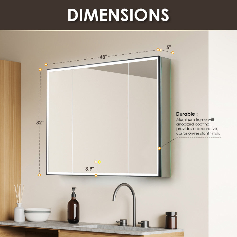 Fenice Surface-Mount/Reccessed LED Lighted Bathroom Medicine Cabinet,, image size:990x990