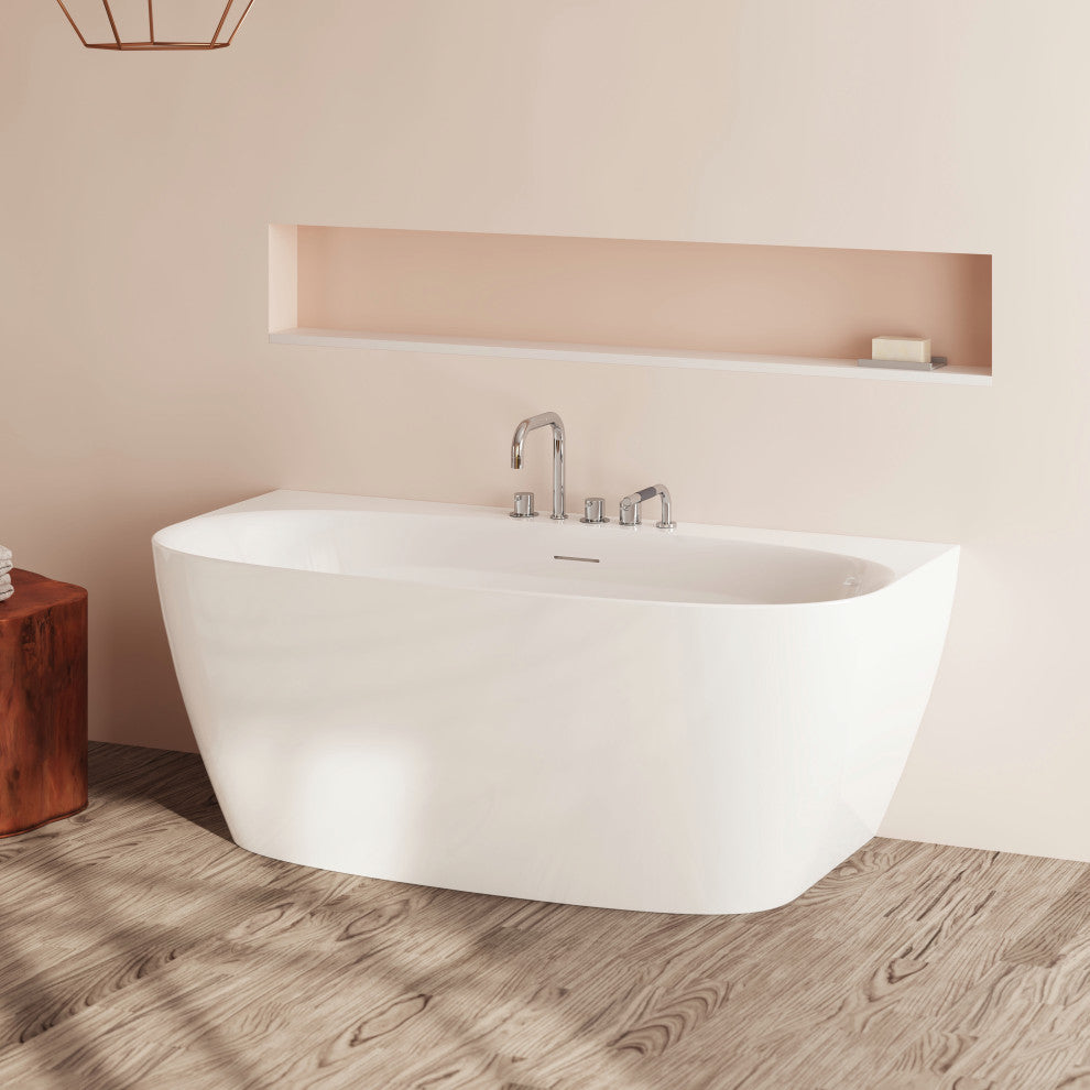 Perlato Palencia 59" Back to Wall Soaking Tub, White