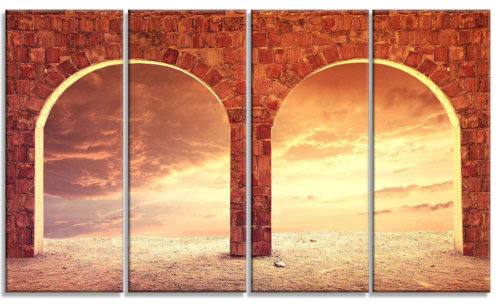 Fantasy Background with two Arches, Landscape Canvas Print, 48"x28", 4 Panels