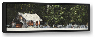 Snowy Cabin 36x12 Black Floating Framed Canvas