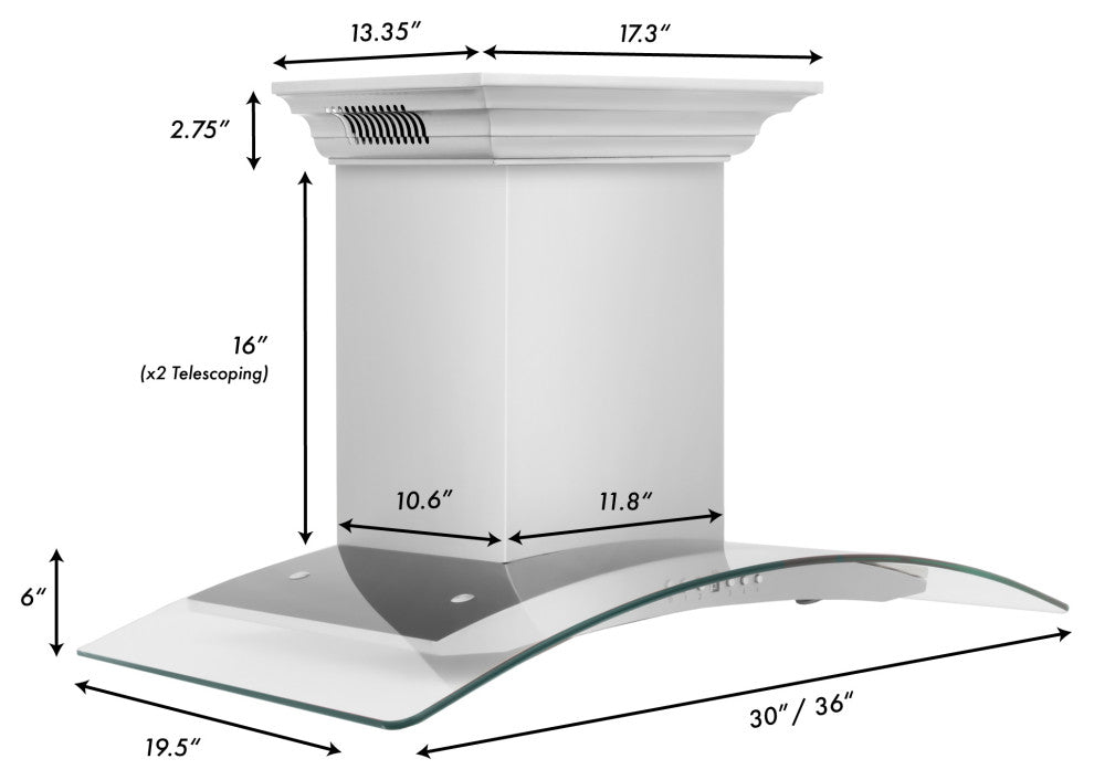 30" ZLINE CrownSound Ducted Vent Wall Mount Range Hood, KN4CRN-BT-30
