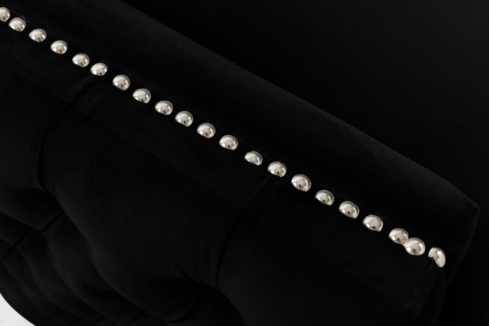 Bayberry Velvet Tufted Sofa Couch with 3 Pillows and Tufting, Black