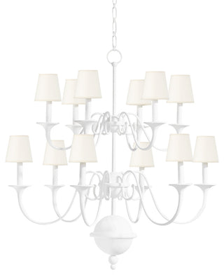 Windsor 12-Light Chandelier by Mark D. Sikes, White Plaster Frame, White Shade