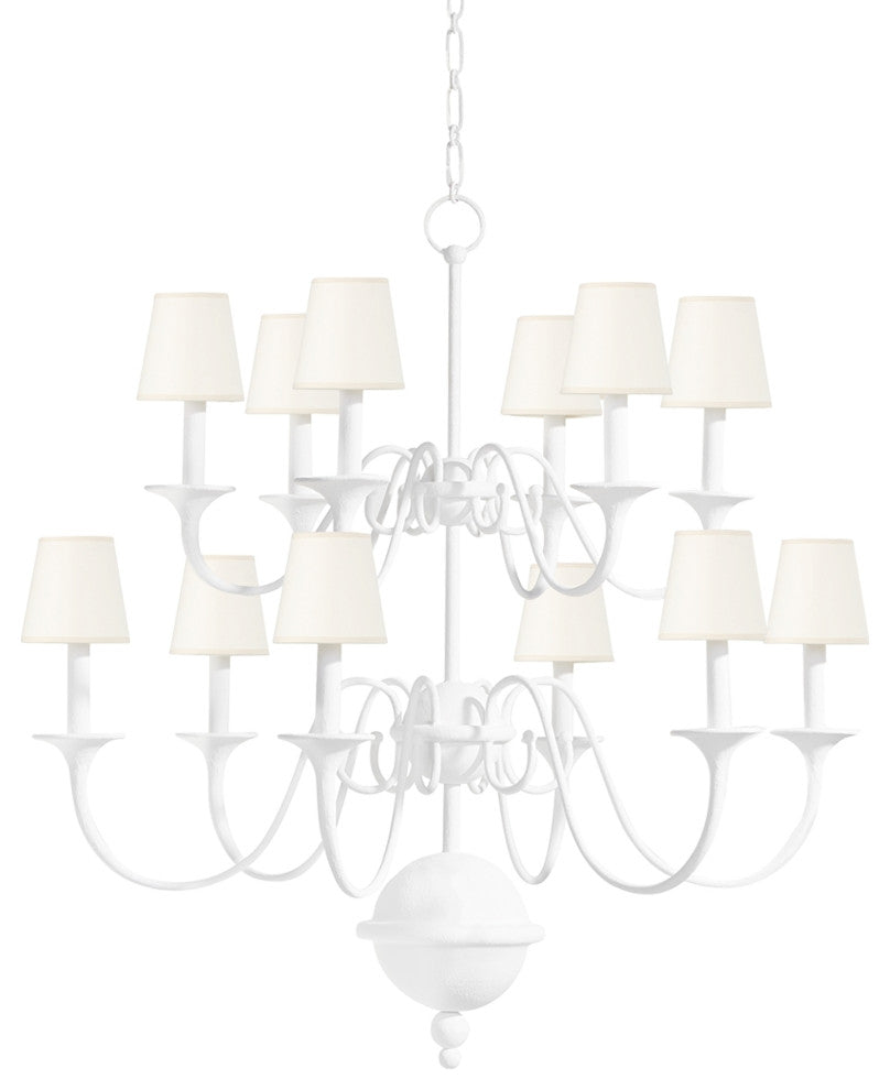 Windsor 12-Light Chandelier by Mark D. Sikes, White Plaster Frame, White Shade