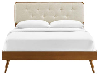 Bridgette Full Wood Platform Bed With Splayed Legs Walnut Beige