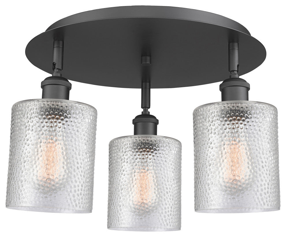 Cobbleskill-3 Light 17" Flush Mount-Matte Black, Clear Glass Shade