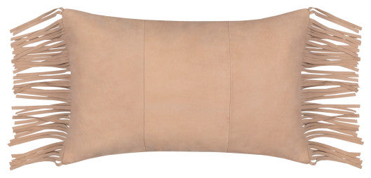 Surya Suede Fringe Tan Pillow Shell With Polyester Insert 14"H X 22"W