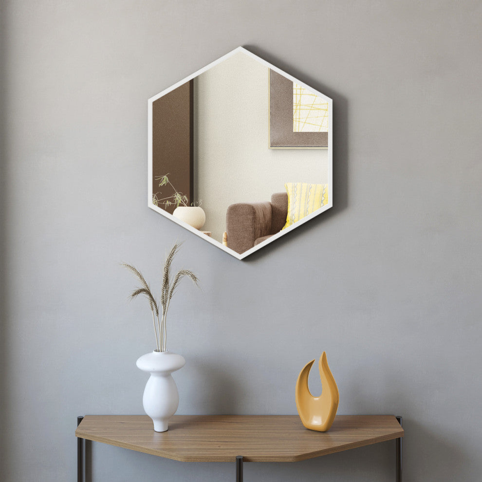 Delta 28" White Hexagonal Metal Frame Mirror