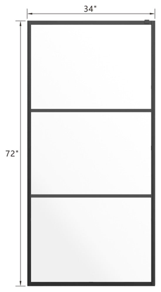 34" W x 72" H Frameless Fixed Shower Screen, Black
