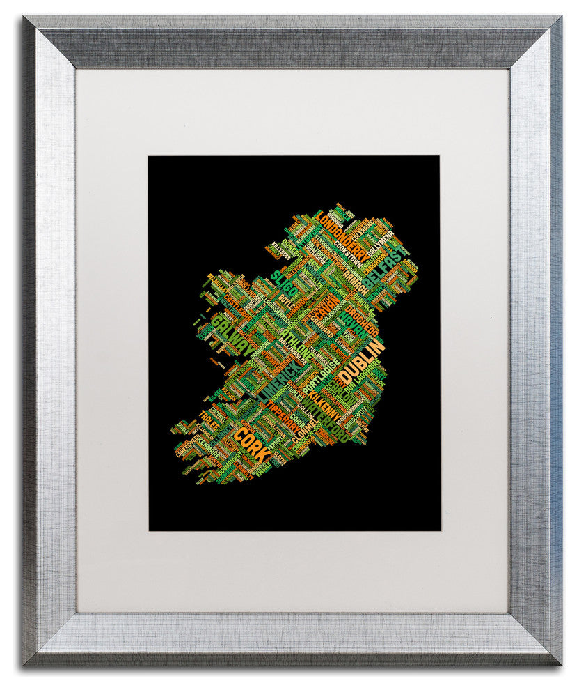 Michael Tompsett 'Ireland Eire City Text Map' Matted Framed Art, White, 20"x16"