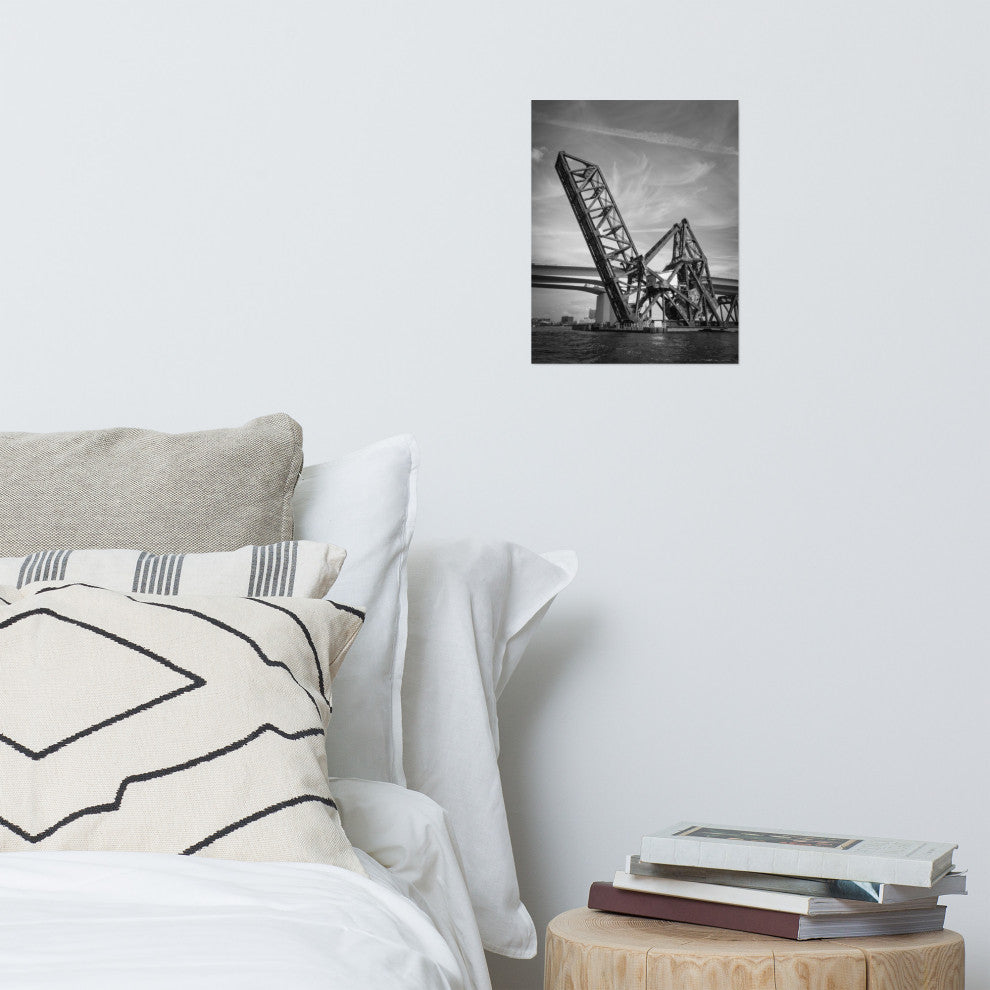 Modern Industrial Wall Decor: Train Drawbridge 2 Black & White Photo, 11" X 14"