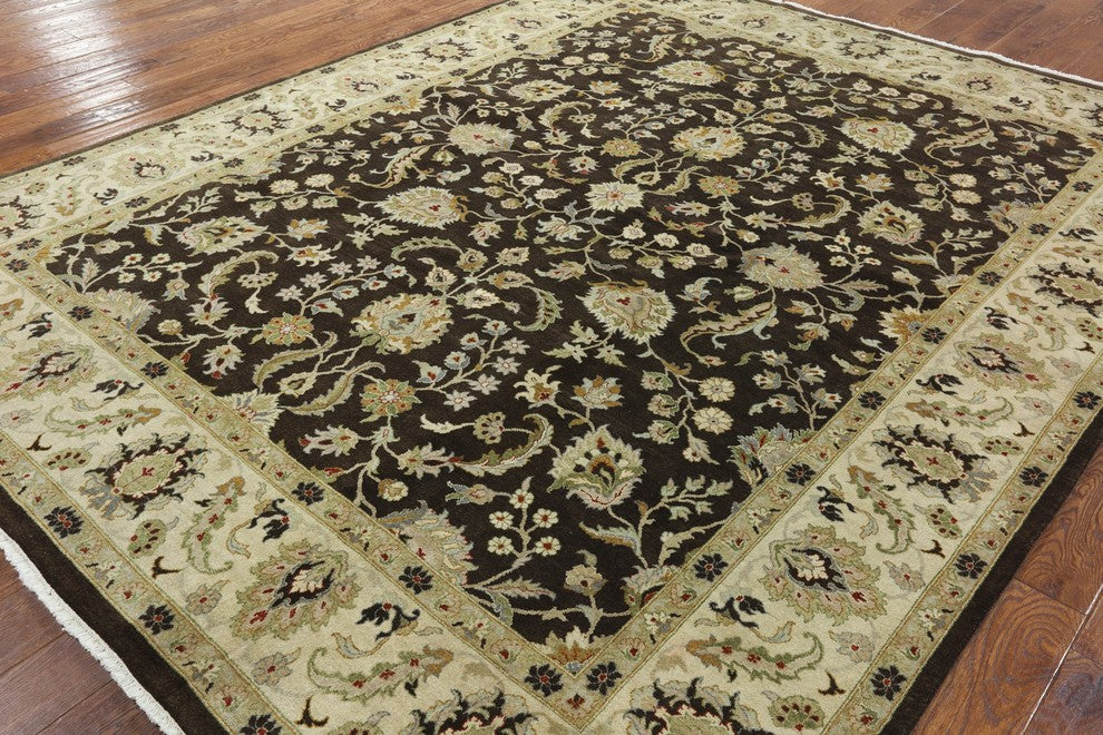 Oushak Oriental Peshawar Chobi Brown Hand-Knotted Wool Rug, 8'x10'