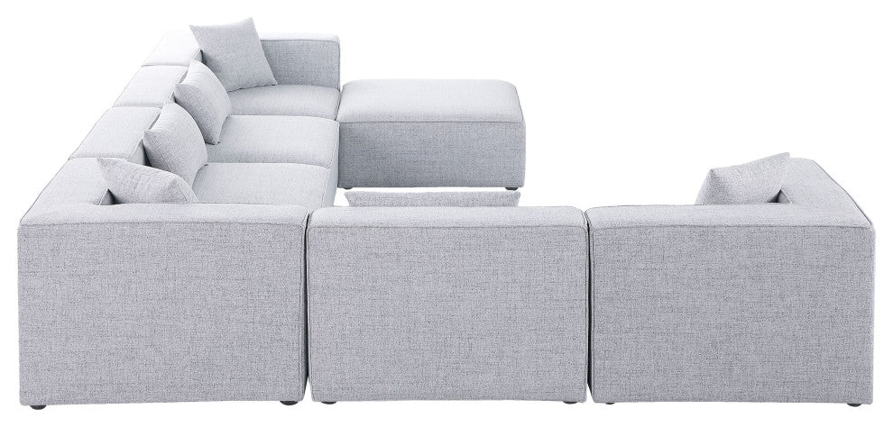 Cube Upholstered Modular Sectional, Gray, 7-Piece: 3 Armless Chair, 3 Corner Chair, 1 Ottoman, Linen Texured Fabric