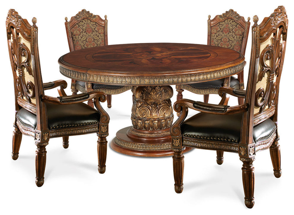 Villa Valencia 5-Piece Round Dining Room Set - Classic Chestnut