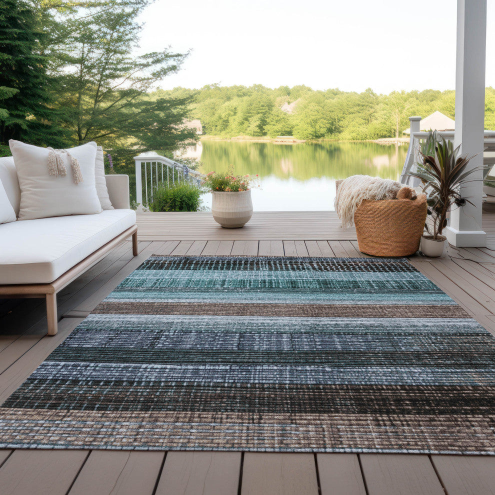 Machine Washable Indoor/Outdoor Chantille ACN1873 Teal 9' x 12' Rug