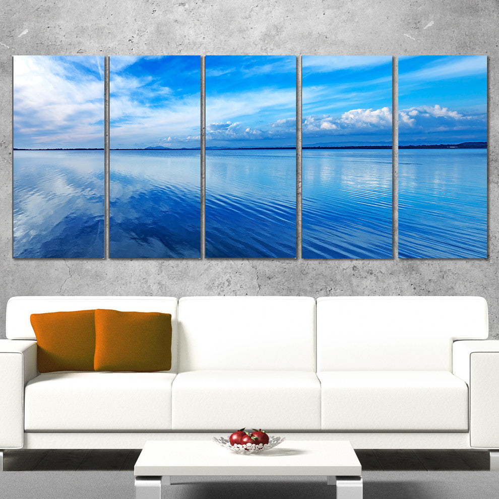 "Sunset Blue Panoramic Landscape" Landscape Wall Art Print, 5 Panels, 60"x28"