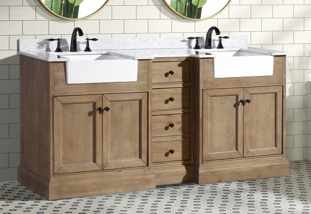 Kelly 72" Bathroom Vanity, Weathered Fir Finish, Italian Carrara Marble Top