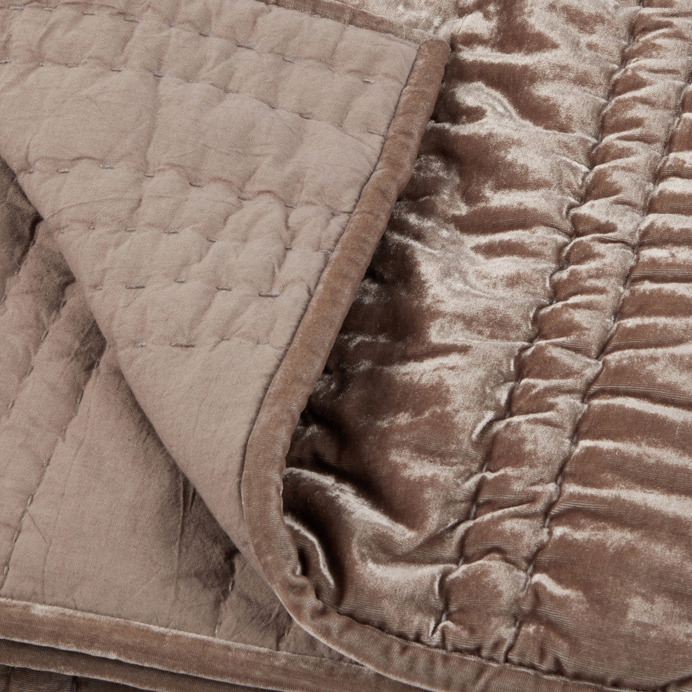 Seville Velvet Fabric Quilt by Kosas Home, Taupe, Queen