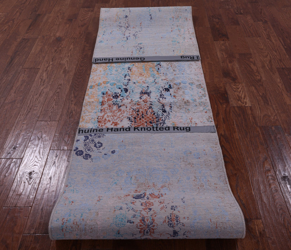 Runner Hand-Knotted Wool and Silk Modern Rug 2' 6" X 12' 1" Q11826