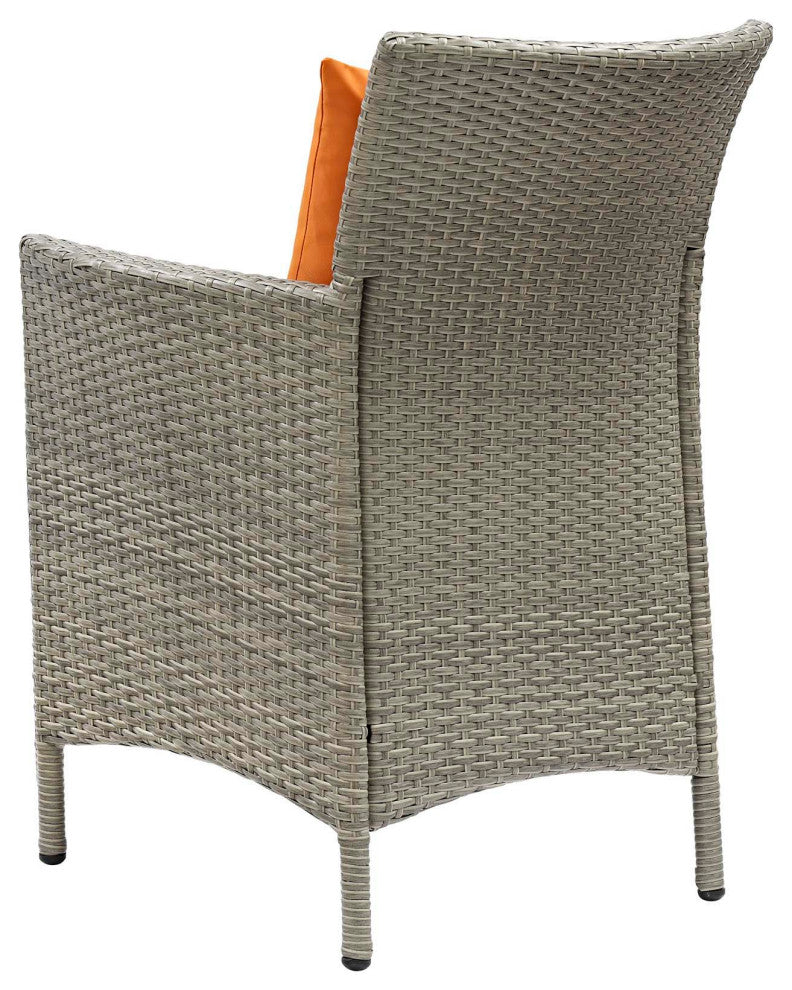 Side Dining Chair and Table Set, Rattan, Wicker, Gray Orange, Outdoor