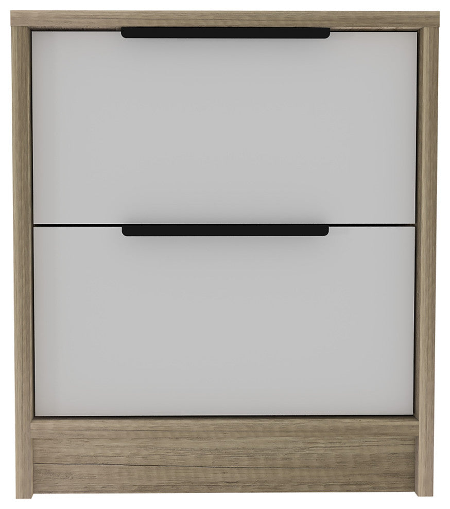 Mod Light Oak and White Two Drawer Nightstand
