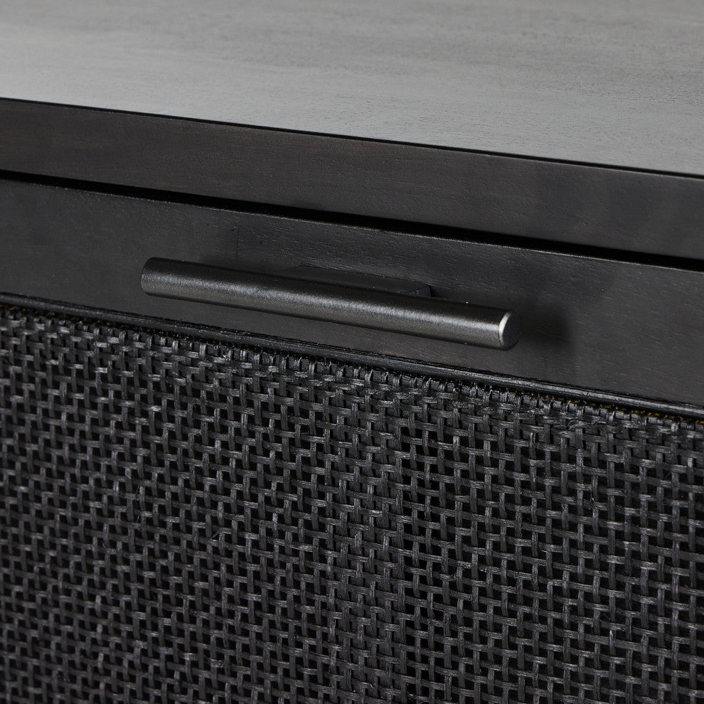 Caprice Bar Cabinet Black Natural Cane, Black Wash Mango, Gunmetal