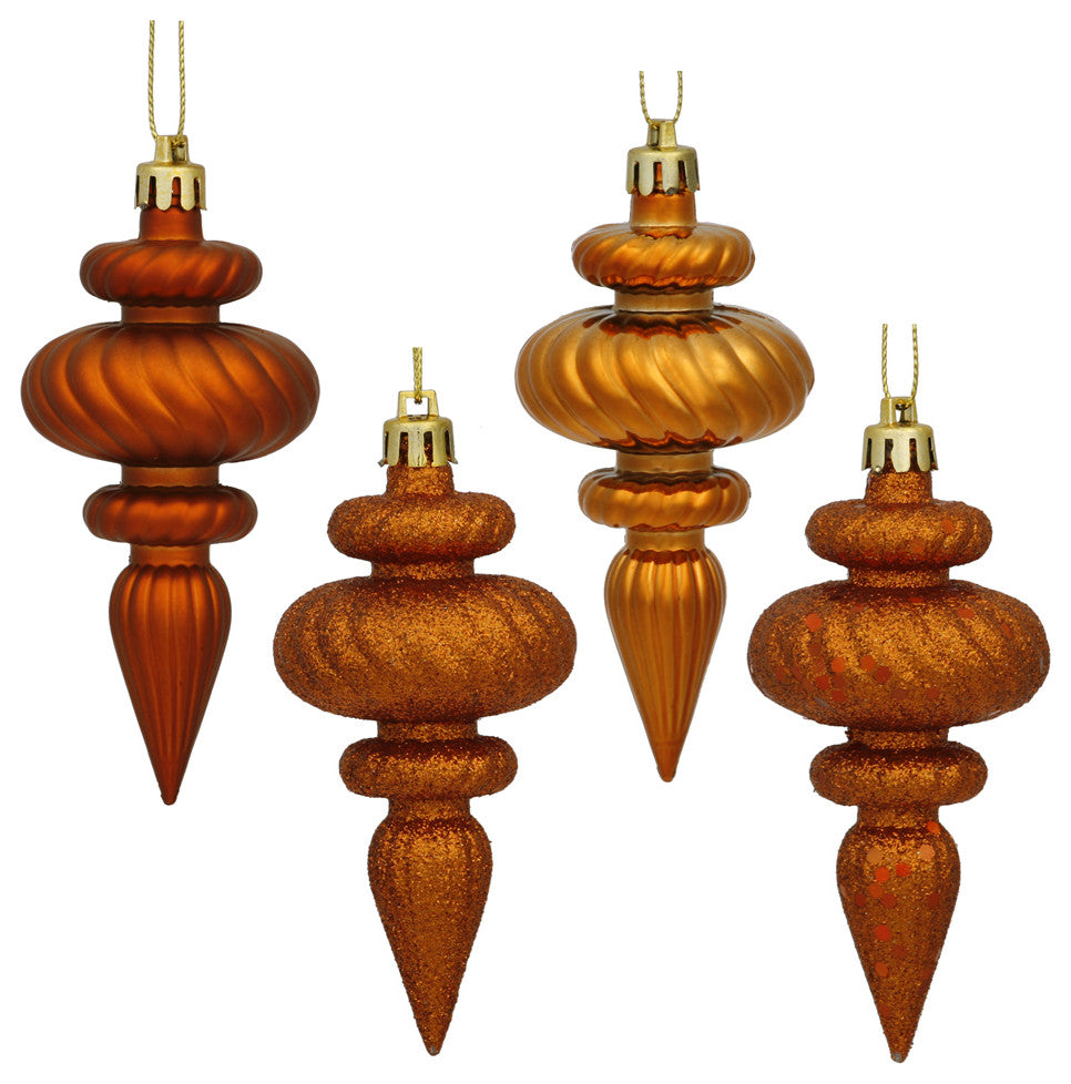 Vickerman N500018 4" Burnished Orange 4-Finish Finial Ornament, 8 Per Box