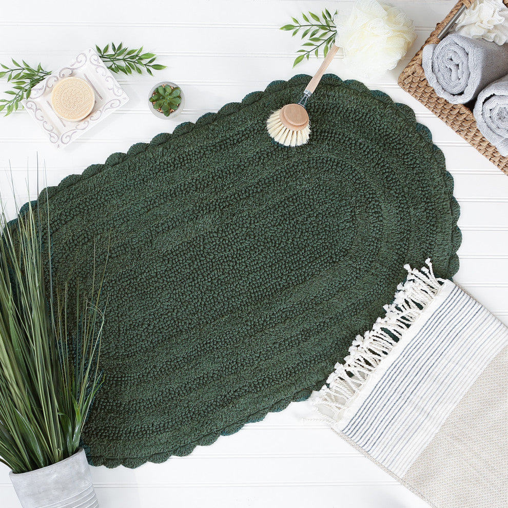 Dark Green Large Oval Crochet Bath Mat