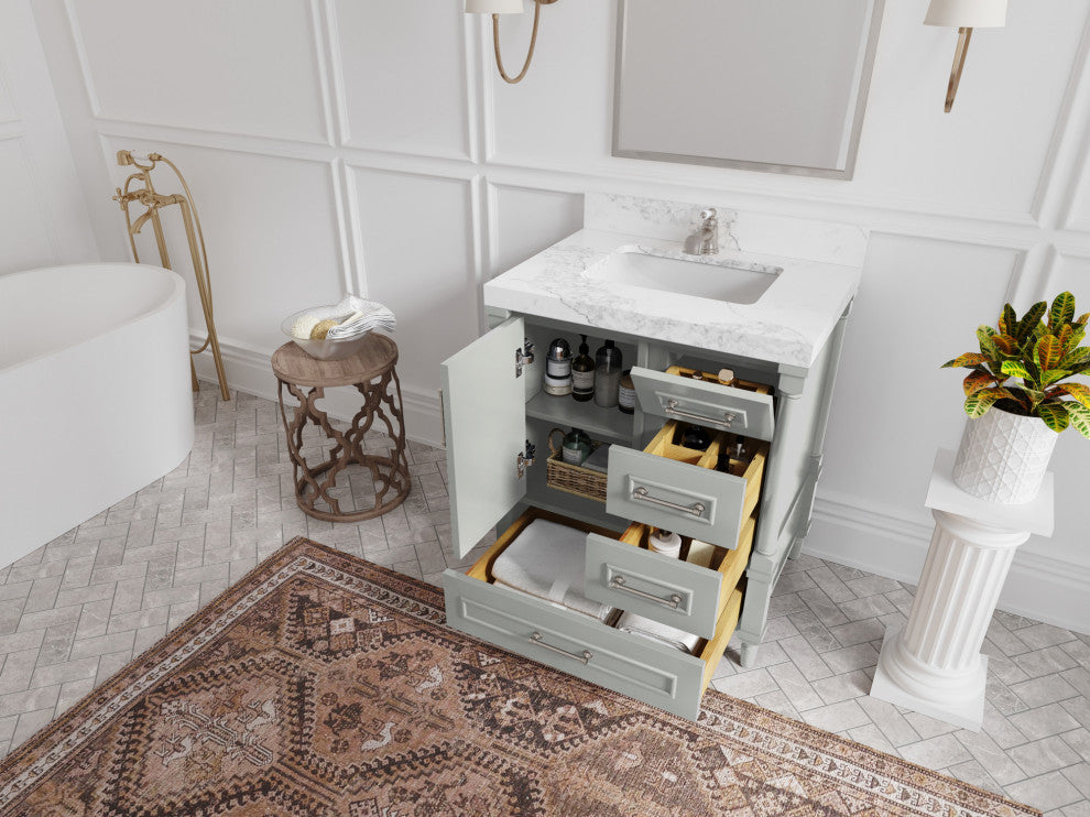 Aberdeen 30 Single Sink Bath Vanity in Coventry Gray 2" Calacatta Nuvo