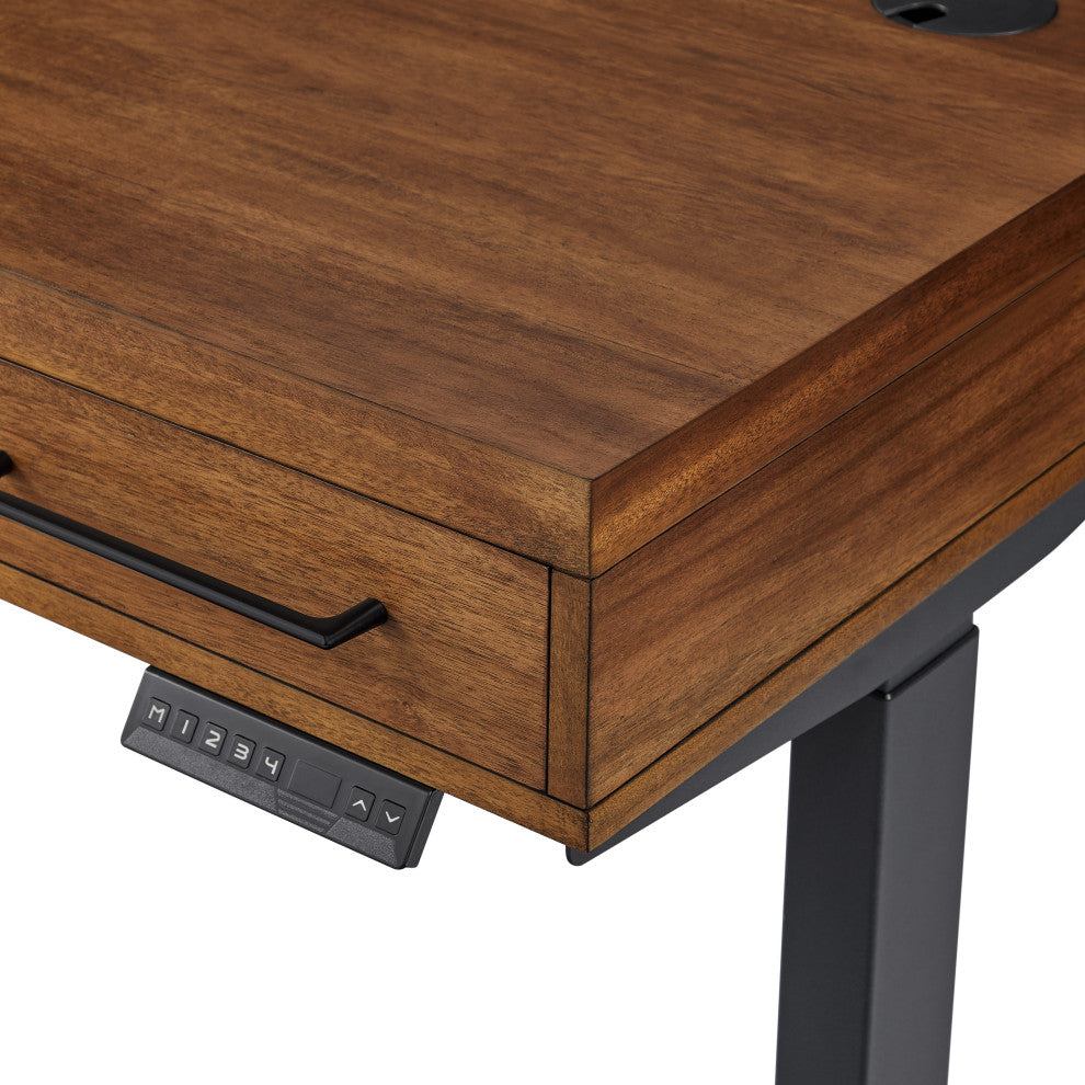 Modern Electric Sit/Stand Desk, Height Adustable, Rich Medium Brown