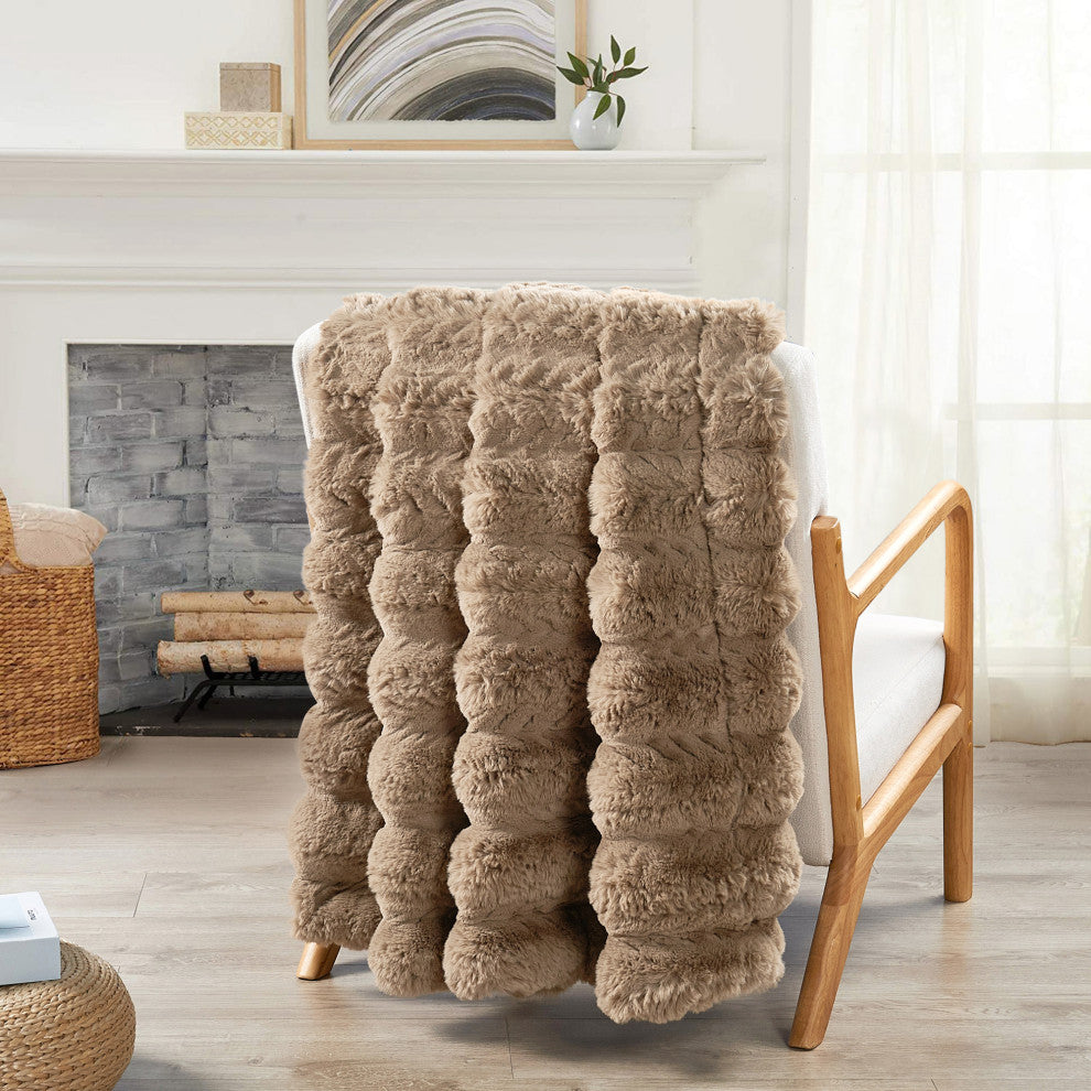 Tread Rabbit Faux Fur Throw Blanket, Tan