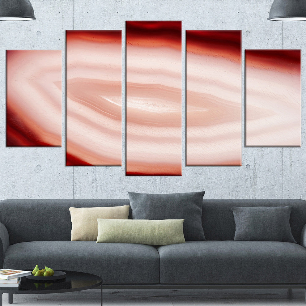 Agate with Chalcedony Geological Crystal, Red, Canvas Art, 60"x32", 5 Panels