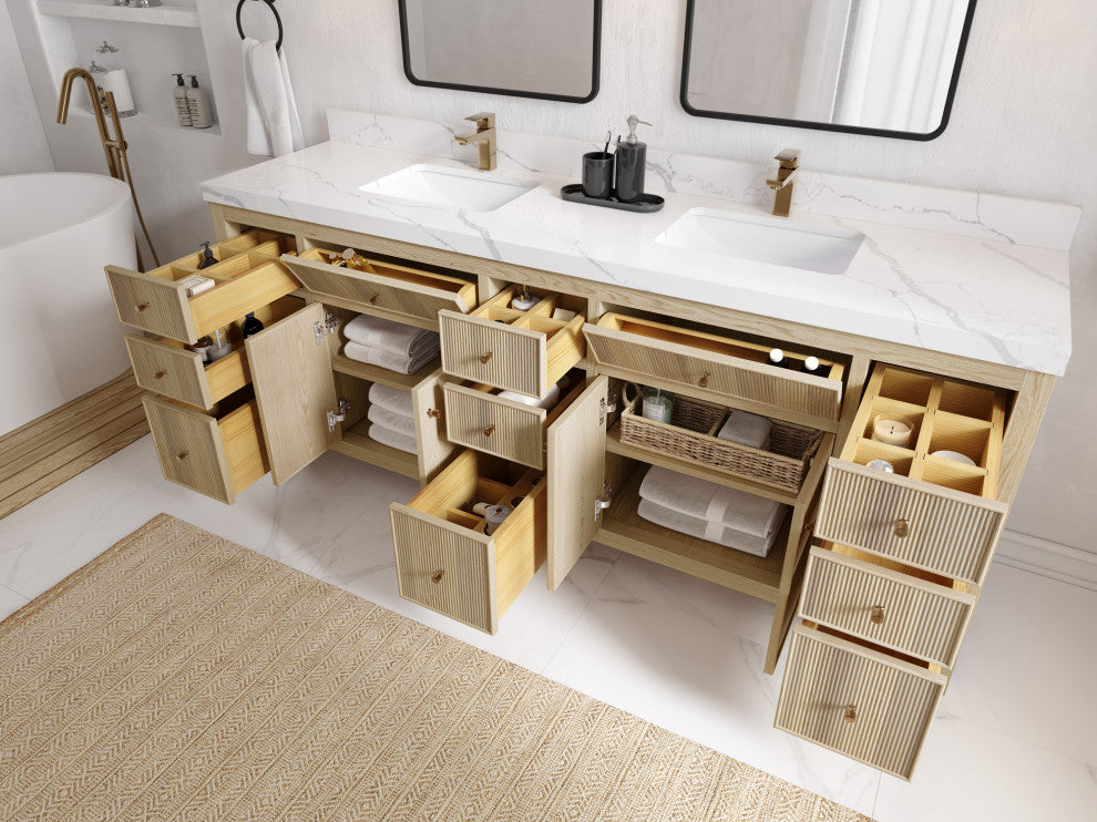 Sonoma Oak 84 Double Sink Bath Vanity with 2" White Quartz