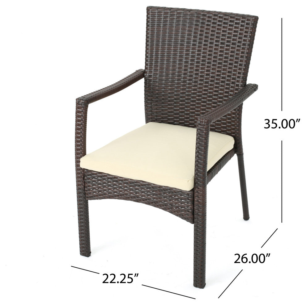 GDF Studio 5-Piece Hoff Outdoor Wood and Wicker Dining Set, Teak/Brown/Creme