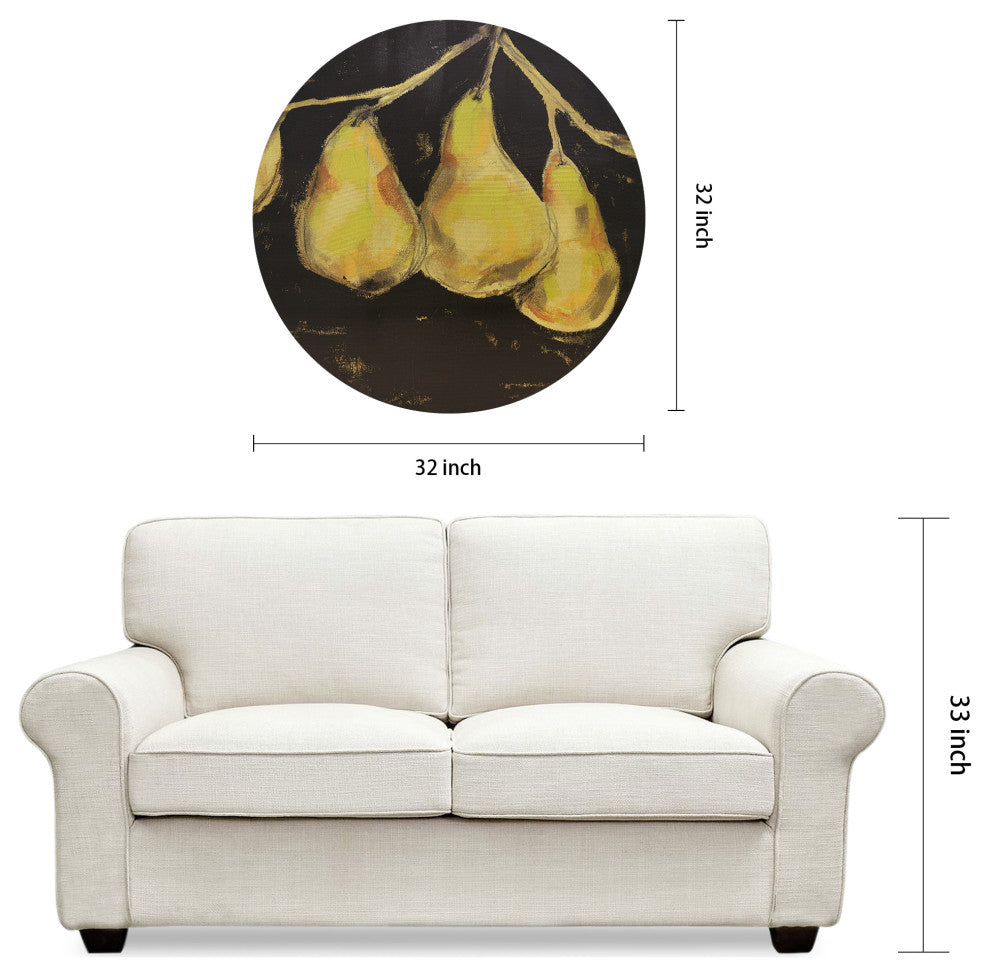 "Golden Pears" Circular Canvas Giclee Printed on 2" Wood Stretcher Wall Art