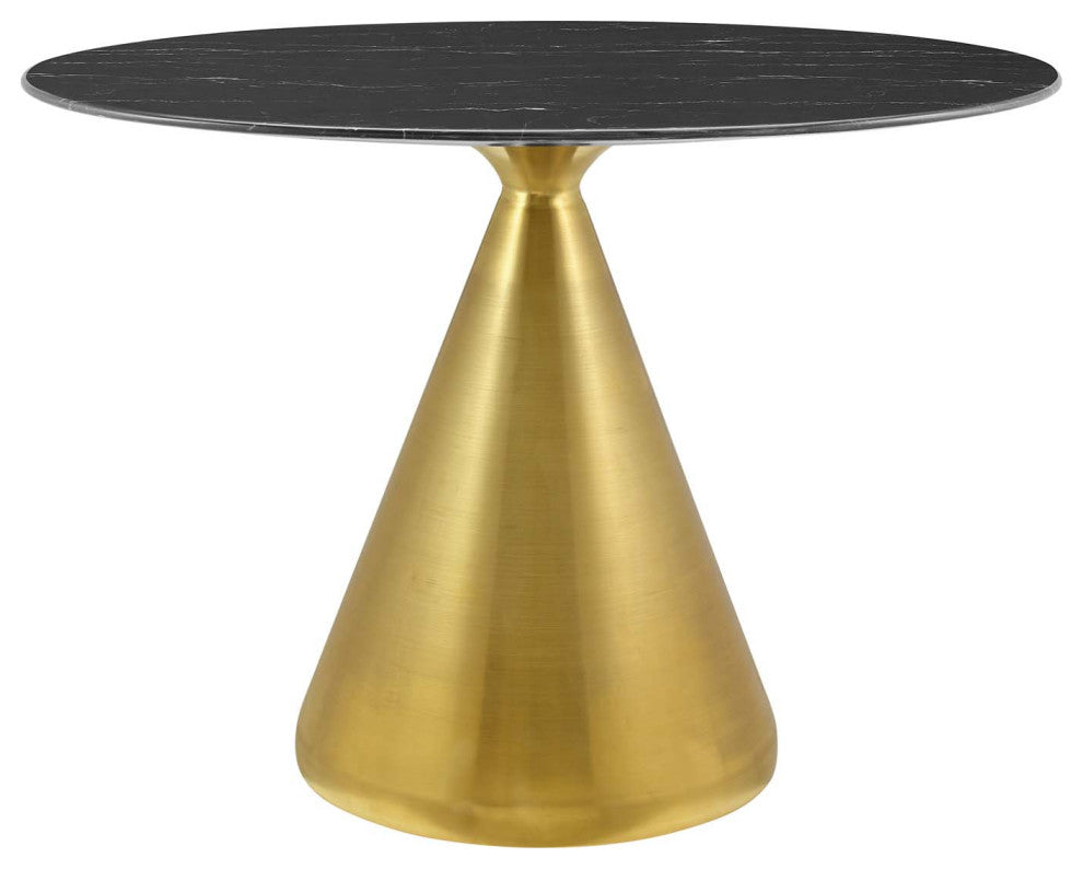 Dining Table, Oval, Artificial Marble, Metal, Gold Black, Cafe Bistro Restaurant